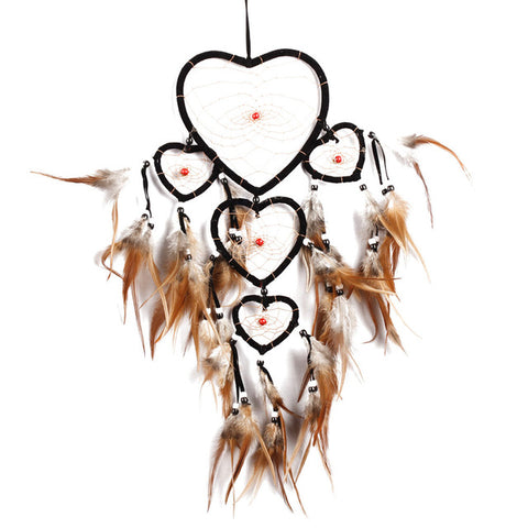 Five-rings Handmade Hearts Dream Catcher with Feather Car