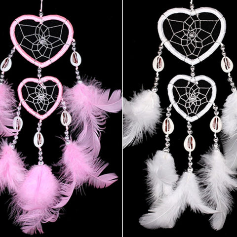 Handmade Heart Dream Catcher with Feather Car Wall Hanging Decor